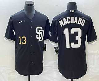 Mens San Diego Padres #13 Manny Machado Number Black 2023 Cool Base Stitched Jersey->san diego padres->MLB Jersey